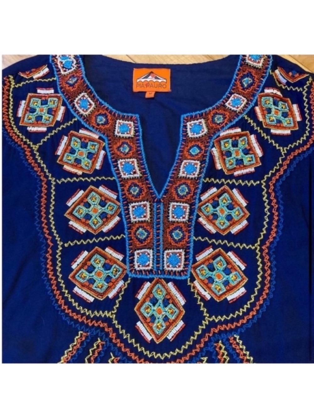 Pia Pauro Blue Embroidered Beaded Shift Dress gorgeous details size medium - Picture 5 of 9